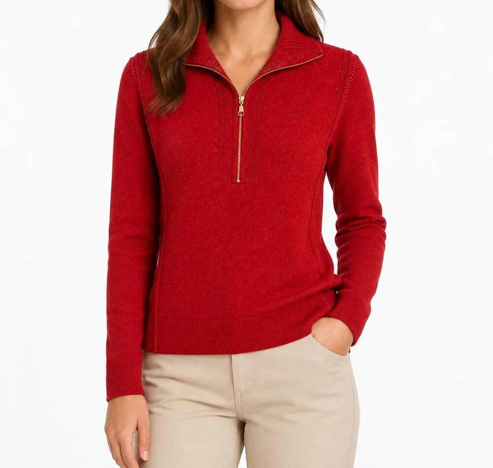 NEW ZENANA half zip high neck sweater in heather red